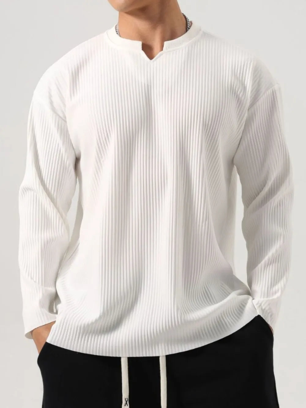 Men's Plus Size Notched Long Sleeve Top