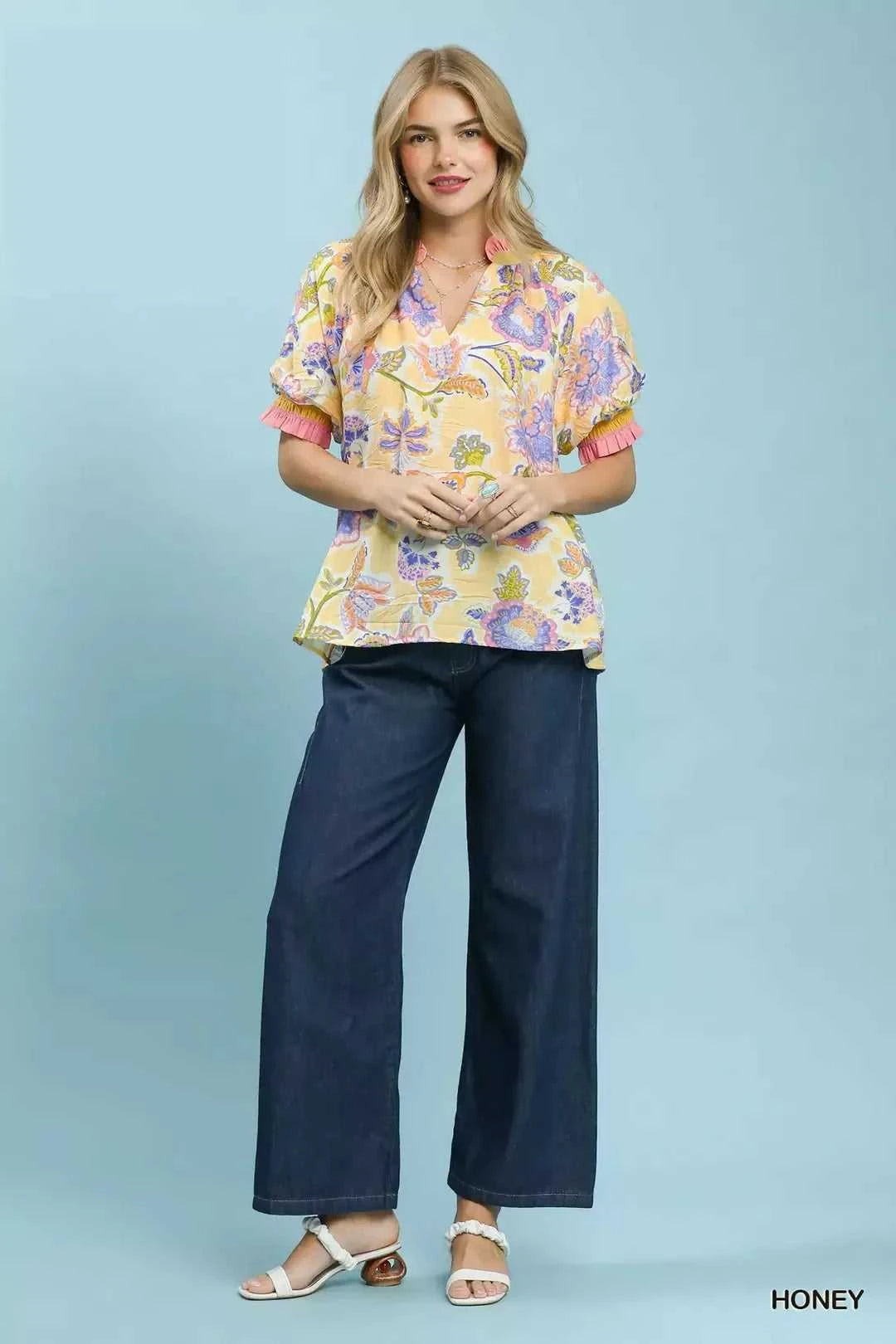 Umgee Floral Print Ruffled Short Sleeve Top 100100496871930 49 Affordable Fashion Under $100 Jerry's Apparel 