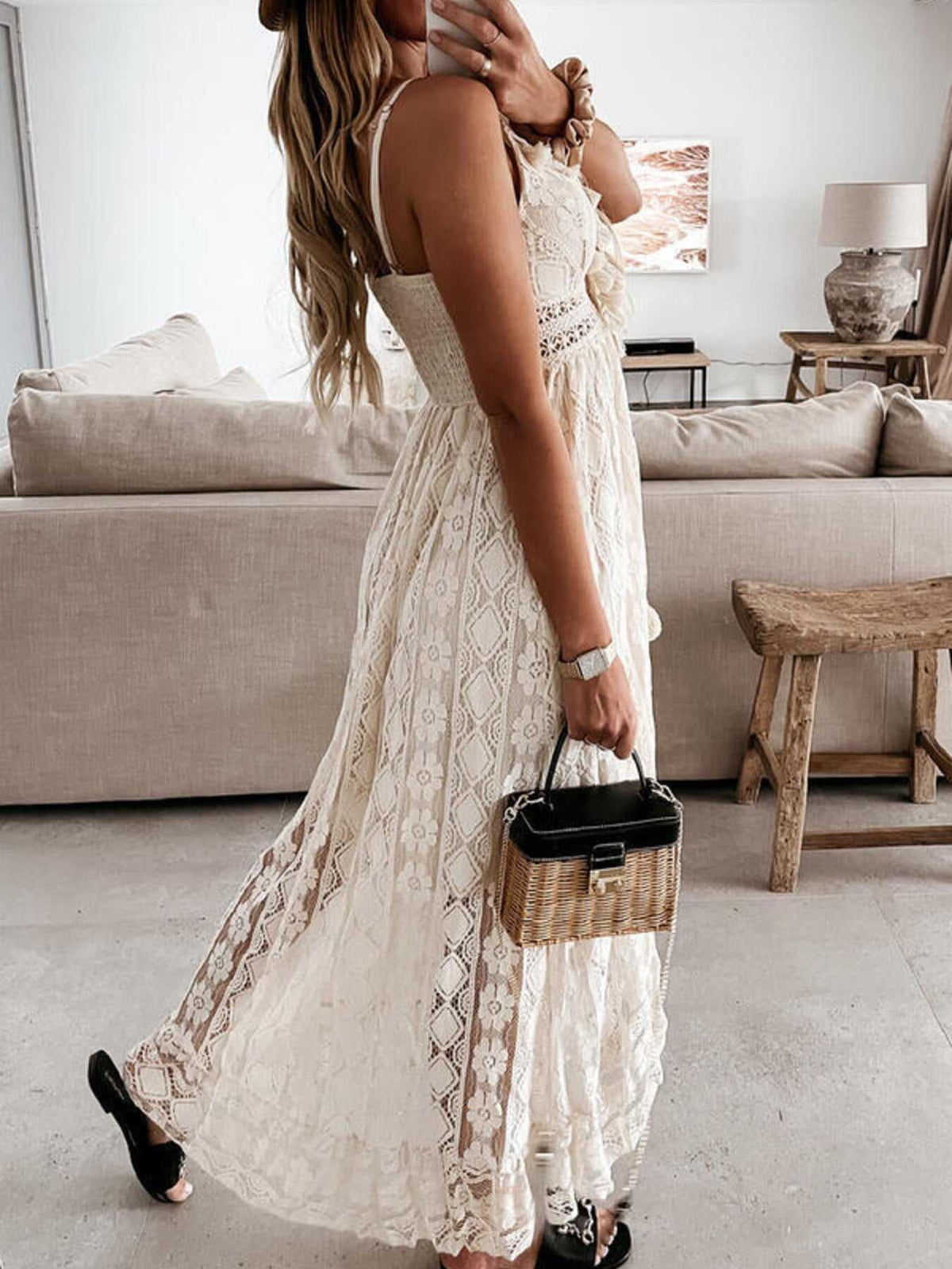 Full Size Ruffled Lace V-Neck Maxi Dress Plus Size 100100127756908 51 Affordable Fashion Under $100 Jerry's Apparel 