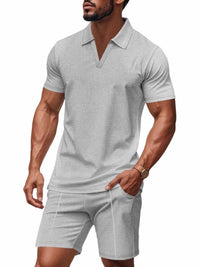 Men's Full Size Textured Short Sleeve Polo and Shorts Set Plus Size 100400402114307 34 Affordable Fashion Under $100 Jerry's Apparel 