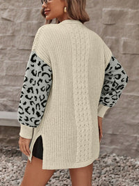 Pocketed Leopard Open Front Cardigan
