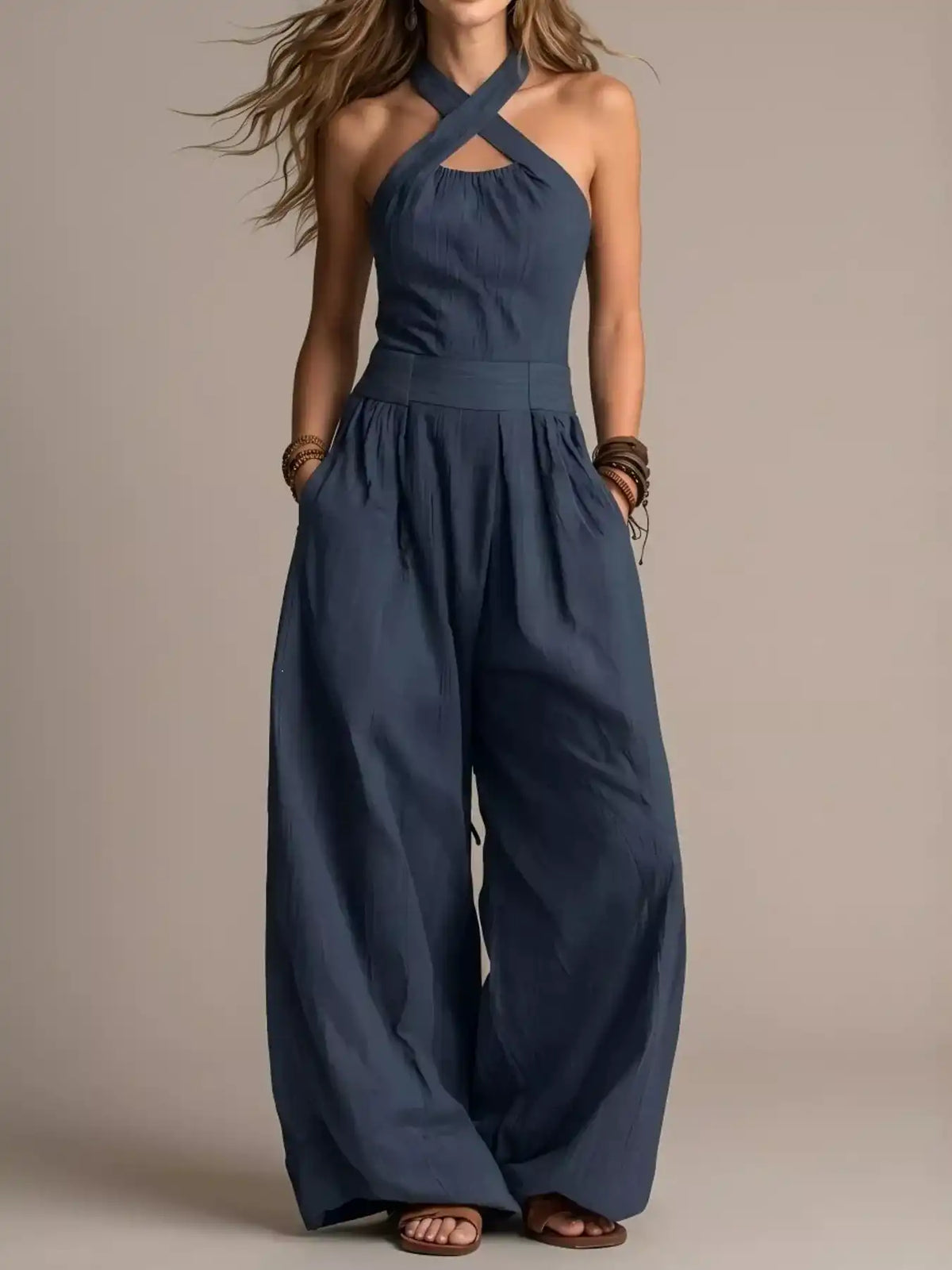 Full Size Halter Neck Wide-Leg Jumpsuit Plus Size 101001857800379 54 Affordable Fashion Under $100 Jerry's Apparel 