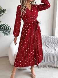 Front Tie Polka Dot Midi Pleated Dress 100100612892124 36 Gifts for Her Jerry's Apparel 