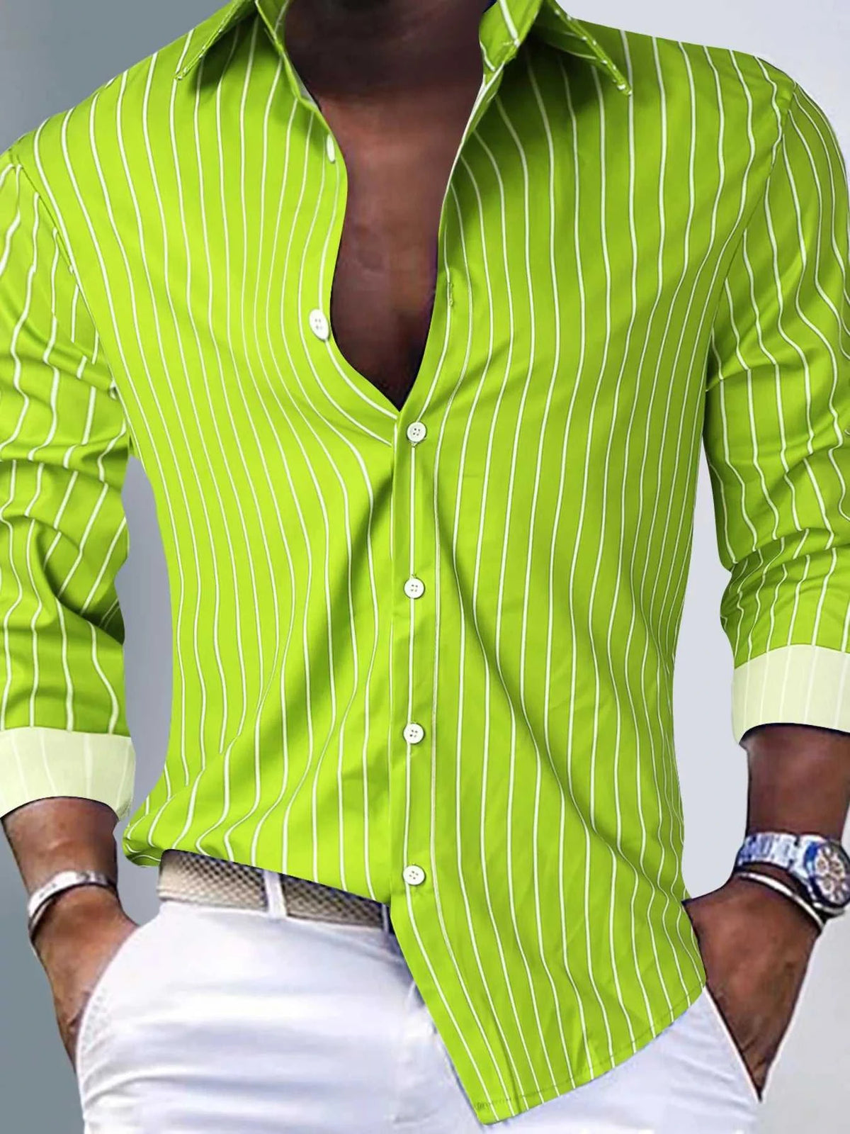 Men's Full Size Striped Button Up Long Sleeve Shirt Plus Size 104001901502879 32 Affordable Fashion Under $100 Jerry's Apparel 