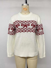 Bow Pattern Long Sleeve Christmas Sweater 101002024148345 51 Affordable Fashion Under $100 Jerry's Apparel 