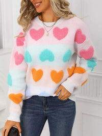 Valentine's Day Heart Pattern Fuzzy Knit Sweater 100100216252554 50 Gifts for Her Jerry's Apparel 