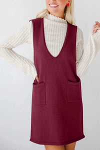 Lovelet Pocketed V-Neck Mini Sweater Overall Dress 100100283761487 35 Jerry's Apparel 