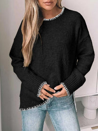 Slit Contrast Trim Round Neck Sweater 100100361481876 46 Affordable Fashion Under $100 Jerry's Apparel 
