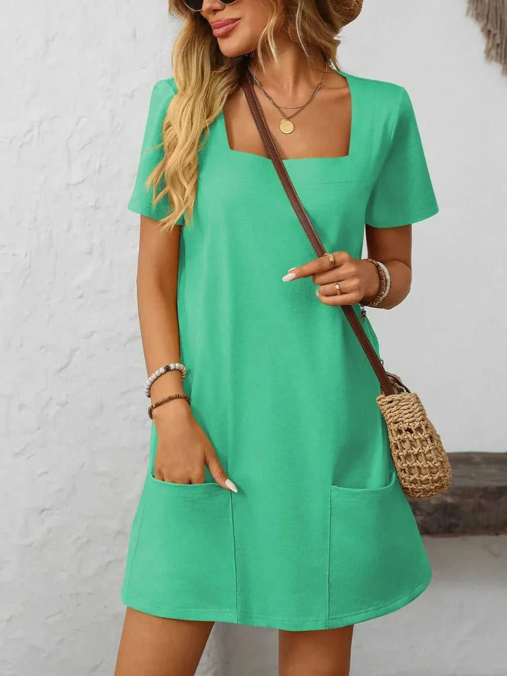 Mandy Square Neck Short Sleeve Mini Dress 100100588511470 24 Affordable Fashion Under $100 Jerry's Apparel 