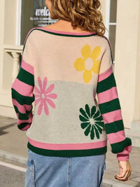 Floral Striped Sleeve Round Neck Sweater 100100273694398 49 Affordable Fashion Under $100 Jerry's Apparel 