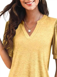 Puff Sleeve Notched Casual T-Shirt 100100978352776 23 Affordable Fashion Under $100 Jerry's Apparel 