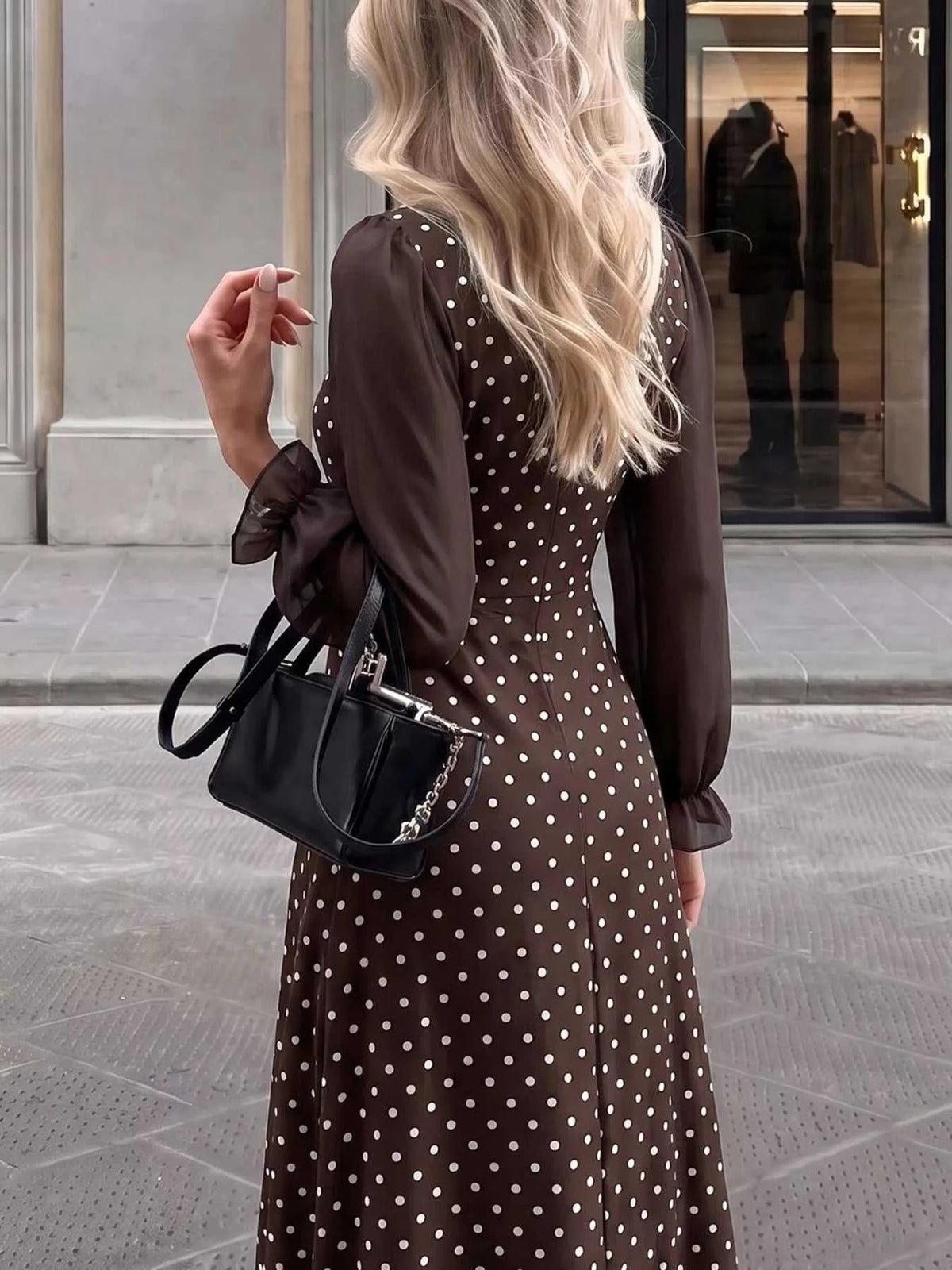 Polka Dot Square Neck Long Sleeve Maxi Dress 100100951009677 41 Affordable Fashion Under $100 Jerry's Apparel 