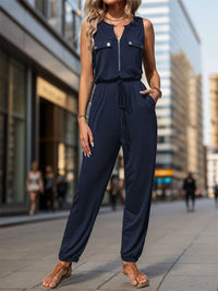 Drawstring Waist Sleeveless Jumpsuit