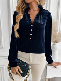 Velvet Button Front Long Sleeve Blouse 100100057554223 43 Affordable Fashion Under $100 Jerry's Apparel 