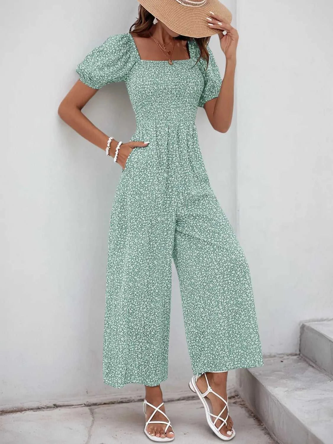 Printed Square Neck Puff Sleeve Jumpsuit 100100346581755 31 Affordable Fashion Under $100 Jerry's Apparel 
