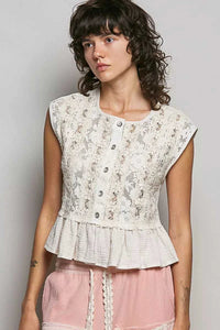 POL Round Neck Lace Sleeveless Top with Double Gauze Ruffle 100100568511399 64 Affordable Fashion Under $100 Jerry's Apparel 