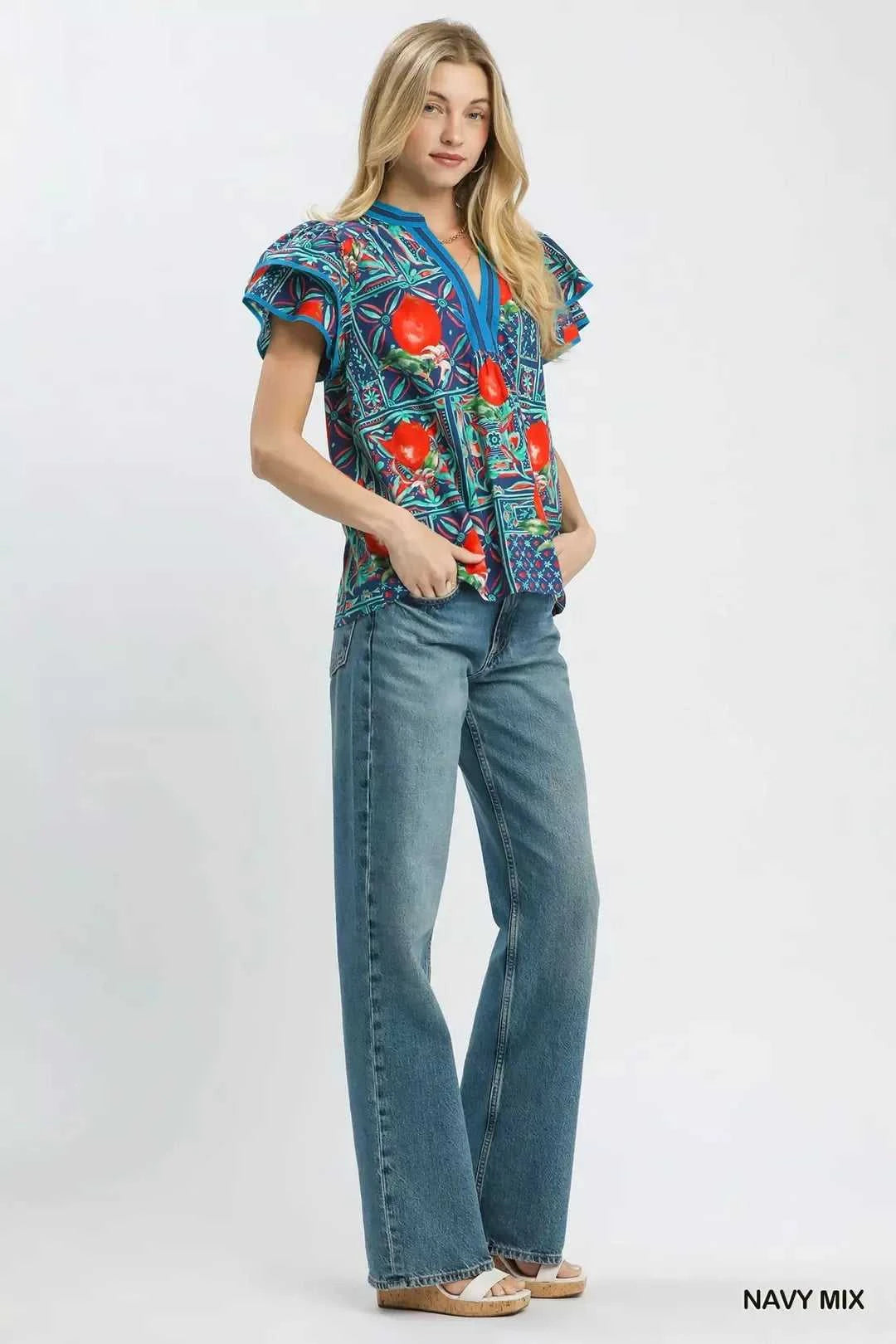 Umgee Abstract Print Flutter Sleeve Blouse 100100177261889 49 Affordable Fashion Under $100 Jerry's Apparel 