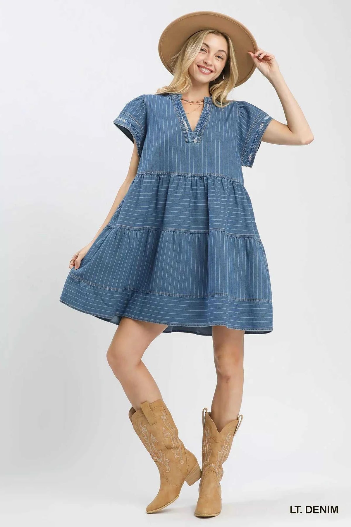 Umgee Chambray Tiered Babydoll Dress 100100395801379 66 Affordable Fashion Under $100 Jerry's Apparel 
