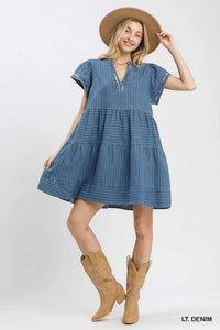 Umgee Chambray Tiered Babydoll Dress 100100395801379 66 Affordable Fashion Under $100 Jerry's Apparel 