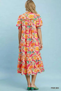 Umgee Floral Print Puff Sleeve Tiered Midi Dress 100100170091509 64 Affordable Fashion Under $100 Jerry's Apparel 
