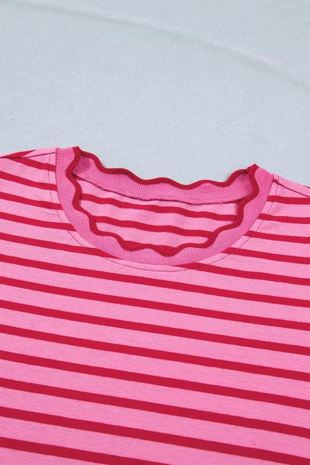 Stripe Striped Short Sleeve Scalloped Trim Side Slit Maxi Tee Dress 100100105587816 43 Affordable Fashion Under $100 Jerry's Apparel 