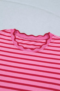 Stripe Striped Short Sleeve Scalloped Trim Side Slit Maxi Tee Dress 100100105587816 43 Affordable Fashion Under $100 Jerry's Apparel 