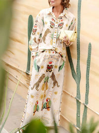 Printed Long Sleeve Shirt and Pants Set