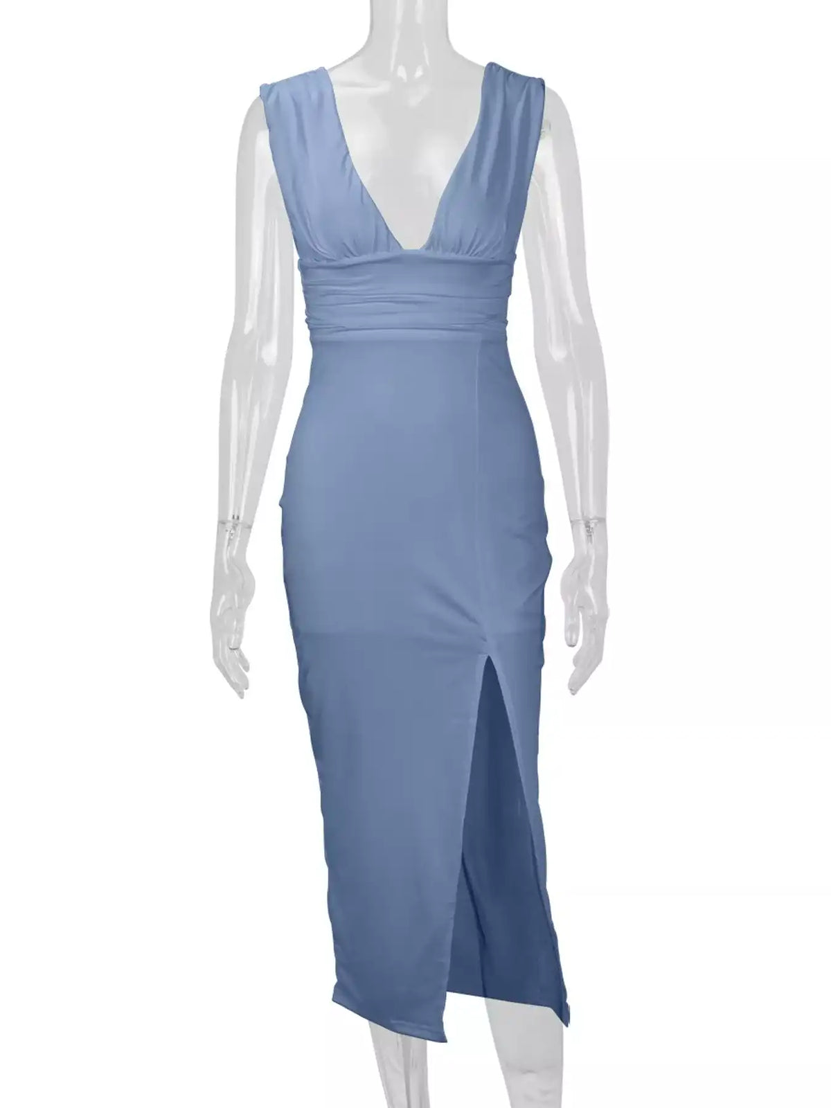 Sleeveless Deep V-Neck Ruched High Slit Bodycon Dress 101001854690361 33 Affordable Fashion Under $100 Jerry's Apparel 