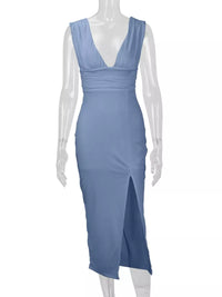 Sleeveless Deep V-Neck Ruched High Slit Bodycon Dress 101001854690361 33 Affordable Fashion Under $100 Jerry's Apparel 