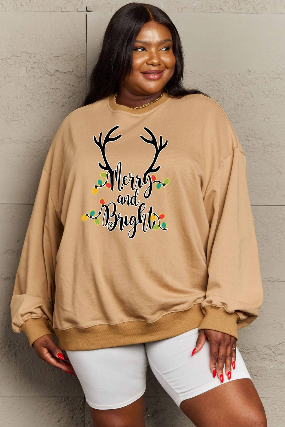 Simply Love Full Size MERRY AND BRIGHT Graphic Sweatshirt