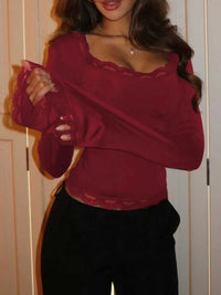 Lace Trim Square Neck Long Sleeve Top 100100247920045 28 Affordable Fashion Under $100 Jerry's Apparel 