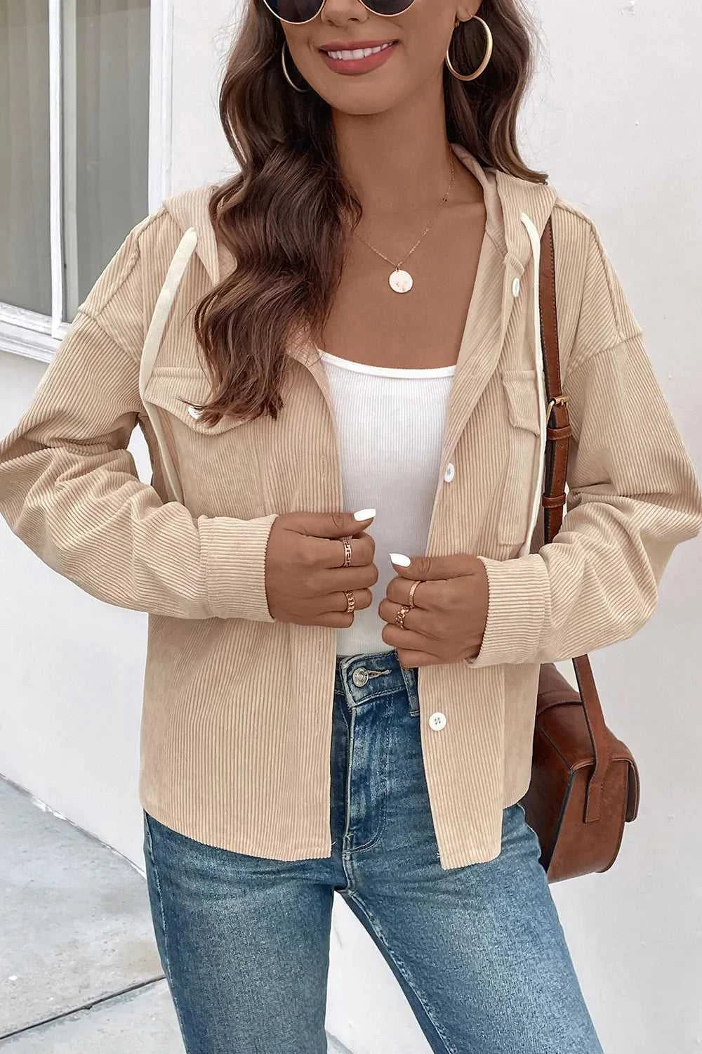 Perfee Ribbed Button Up Drawstring Hooded Jacket 100100915184228 58 Affordable Fashion Under $100 Jerry's Apparel 