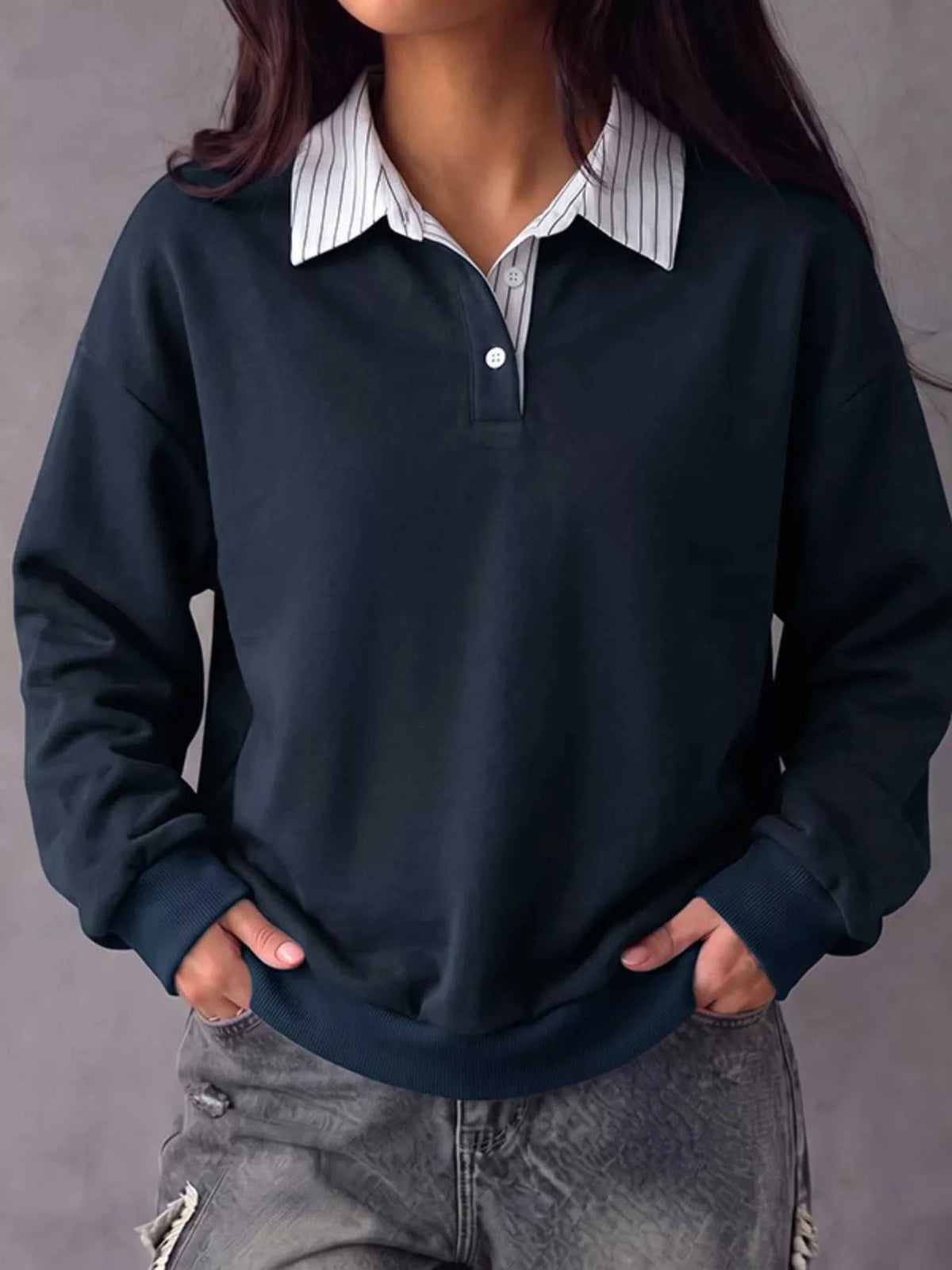 Button Detail Dropped Shoulder Sweatshirt 101001526803143 48 Affordable Fashion Under $100 Jerry's Apparel 