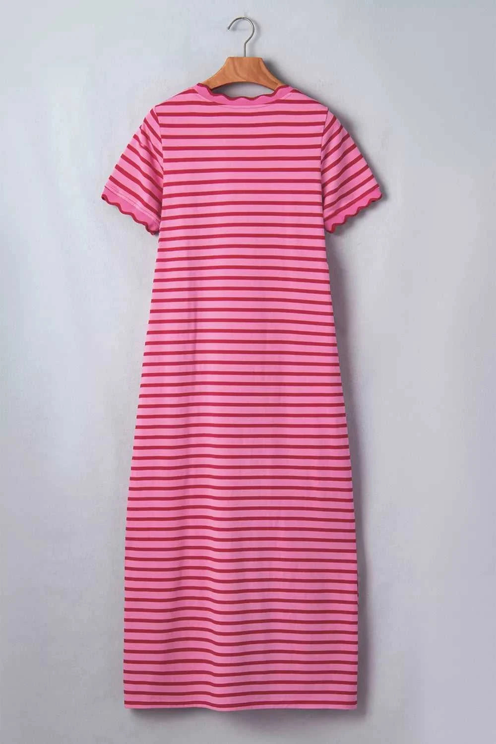Stripe Striped Short Sleeve Scalloped Trim Side Slit Maxi Tee Dress 100100105587816 43 Affordable Fashion Under $100 Jerry's Apparel 