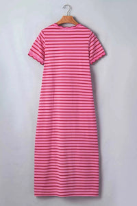 Stripe Striped Short Sleeve Scalloped Trim Side Slit Maxi Tee Dress 100100105587816 43 Affordable Fashion Under $100 Jerry's Apparel 