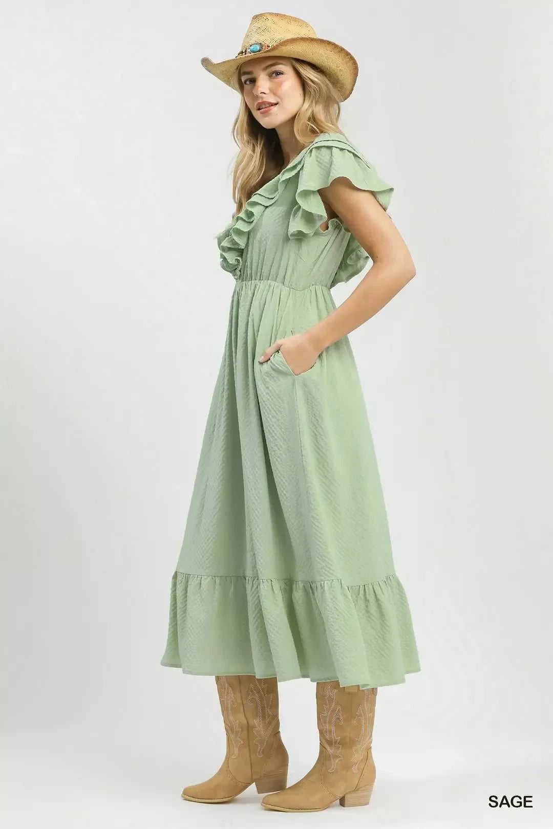Umgee Textured Ruffle Midi Dress 100100704431930 64 Affordable Fashion Under $100 Jerry's Apparel 