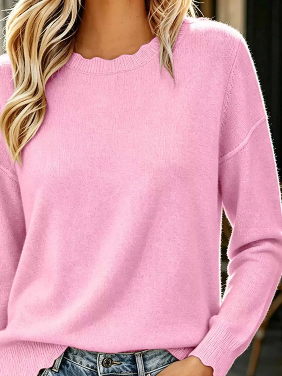 Full Size Scalloped Trim Crew Neck Sweater Plus Size 101002057228986 32 Affordable Fashion Under $100 Jerry's Apparel 