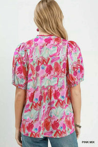 Umgee Abstract Print Puff Sleeve Top 100100861011414 53 Affordable Fashion Under $100 Jerry's Apparel 