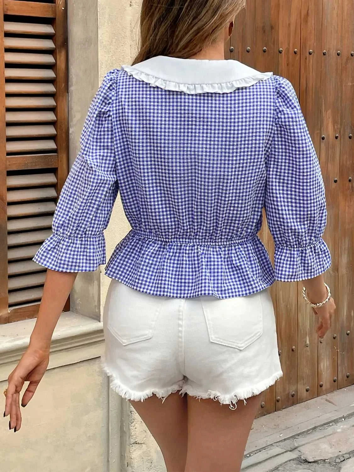Tie Front Plaid Flounce Sleeve Blouse 100100498421774 35 Affordable Fashion Under $100 Jerry's Apparel 