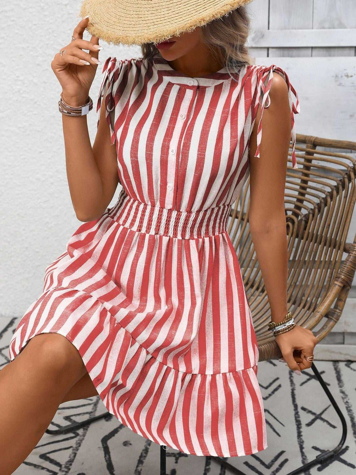 Striped Ruffle Hem Summer Dress 100100817311955 33 Affordable Fashion Under $100 Jerry's Apparel 