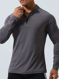 Men's Plus Size Quarter Zip Long Sleeve Top