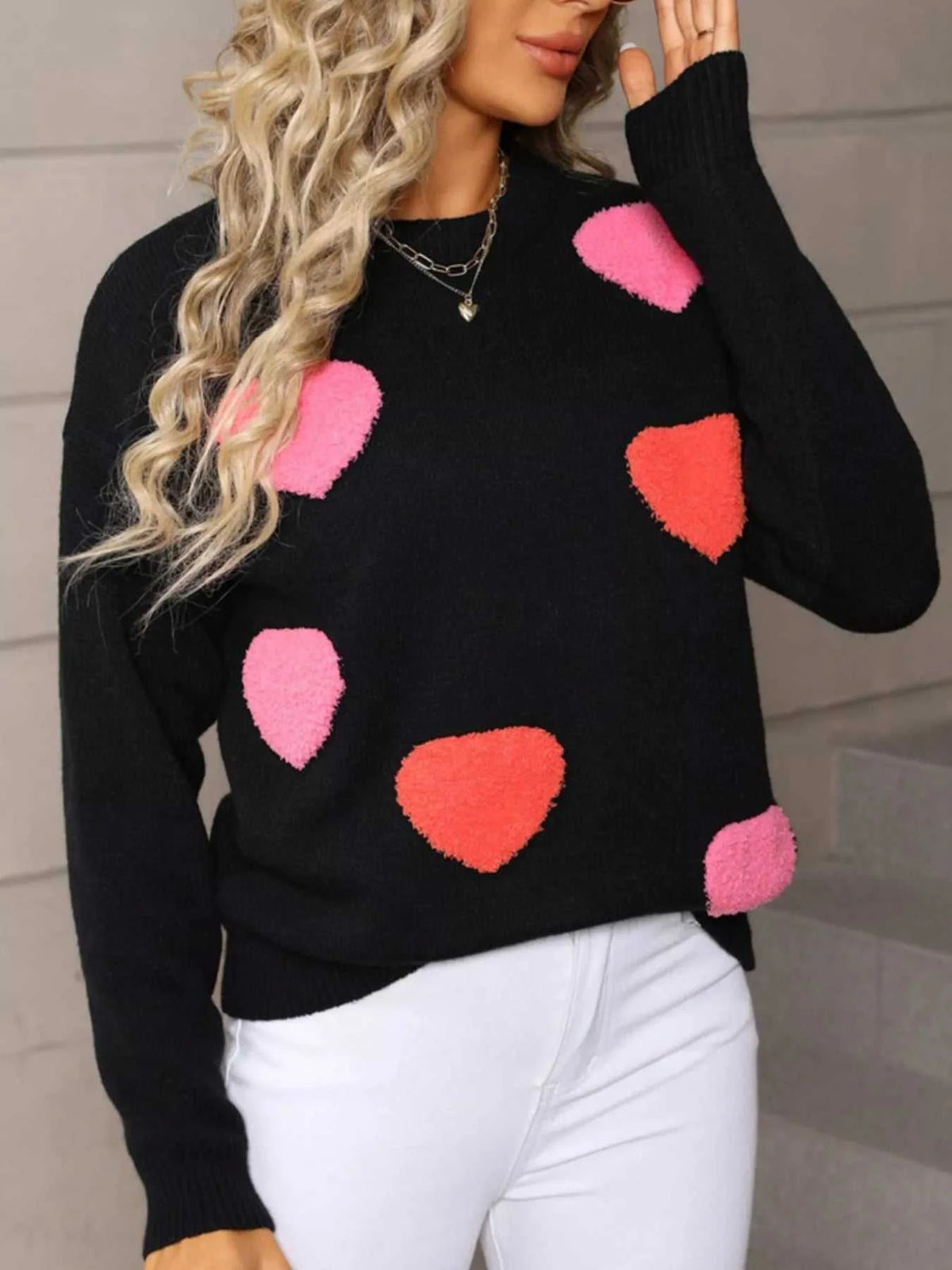 Valentine's Day Heart Pattern Long Sleeve Sweater 100100068468920 49 Affordable Fashion Under $100 Jerry's Apparel 