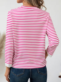 Heart Striped Round Neck Long Sleeve T-Shirt