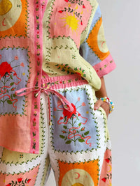 Printed Button Up Shirt and Pants Set