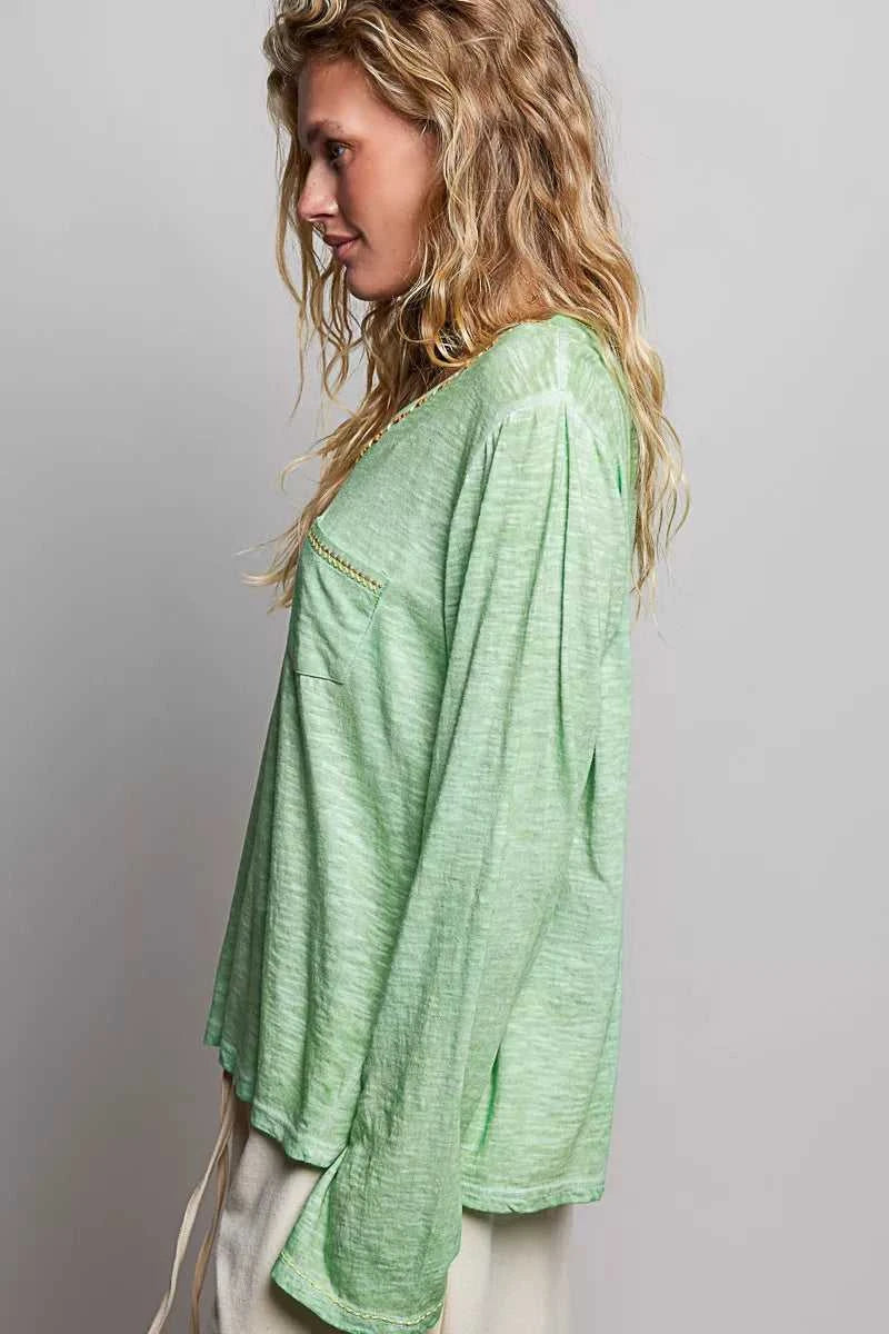 POL V-Neck Contrast Stitch Lightweight Knit Long Sleeve Top 100100758871141 43 Affordable Fashion Under $100 Jerry's Apparel 