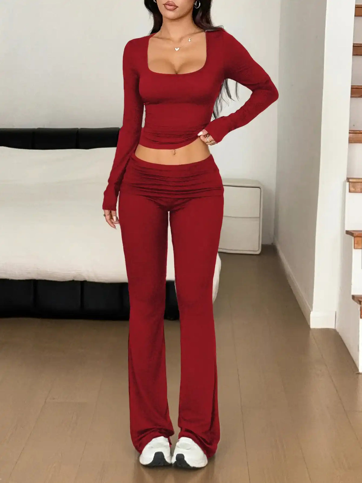 Long Sleeve Crop Top and Bootcut Pants Set 100100923609172 63 Affordable Fashion Under $100 Jerry's Apparel 