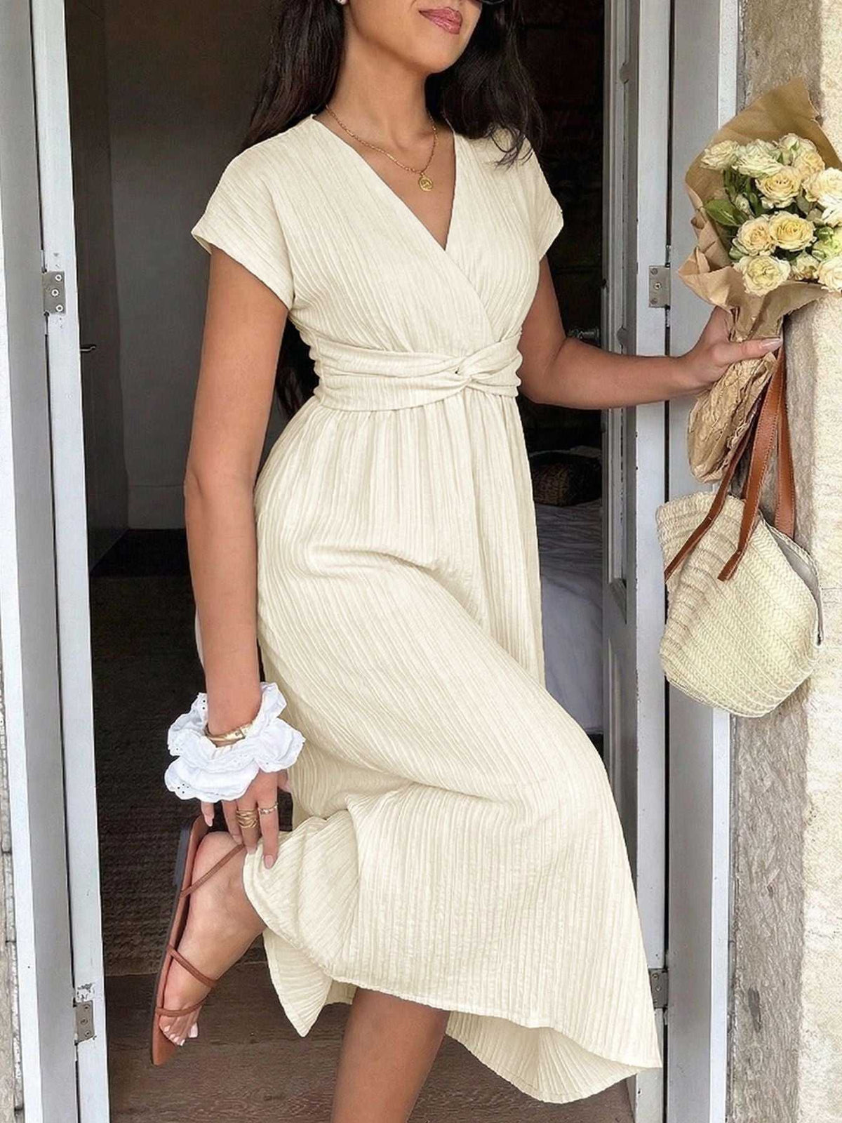 Surplice Short Sleeve Midi Dress 100100465813396 41 Affordable Fashion Under $100 Jerry's Apparel 
