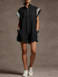 Striped Zip Front Romper 100100341112740 41 Women's Romper Affordable Fashion Under $100 Jerry's Apparel 