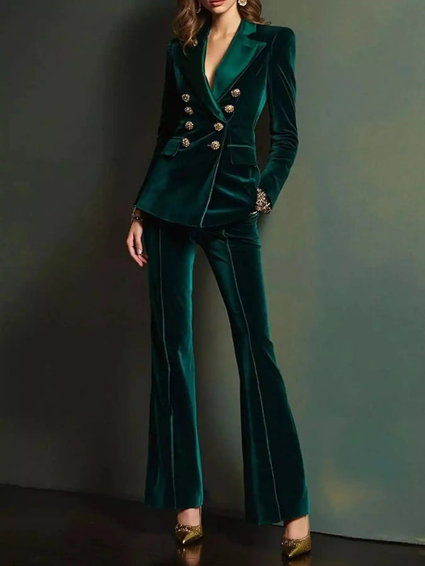 Velvet Double-Breasted Blazer and Flare Pant Set 101001325286323 92 Affordable Fashion Under $100 Jerry's Apparel 