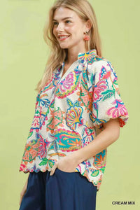 Umgee Mix Floral Print Scallop Hem Blouse 100100618091537 47 Affordable Fashion Under $100 Jerry's Apparel 
